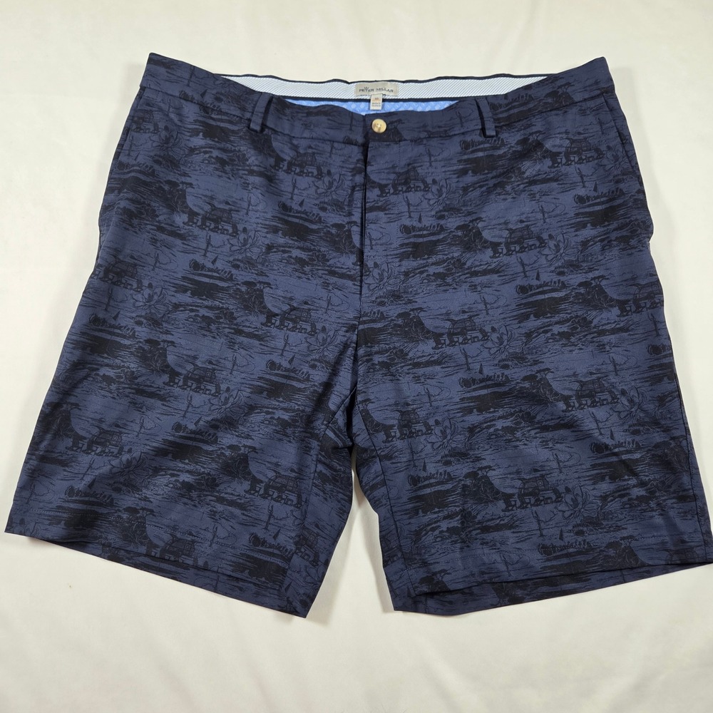 Peter Millar Mens 40 Performance Shorts Blue Landscape Print Golf Casual